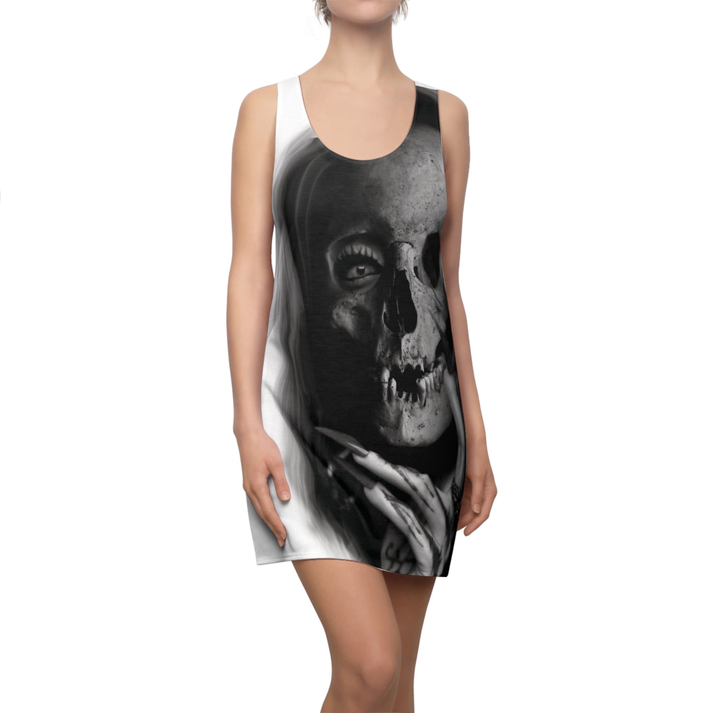 Gothic Skull Racerback Dress, Alternative Fashion Dress, Edgy Summer Dress, AOP Tank Dress, Halloween Party Outfit