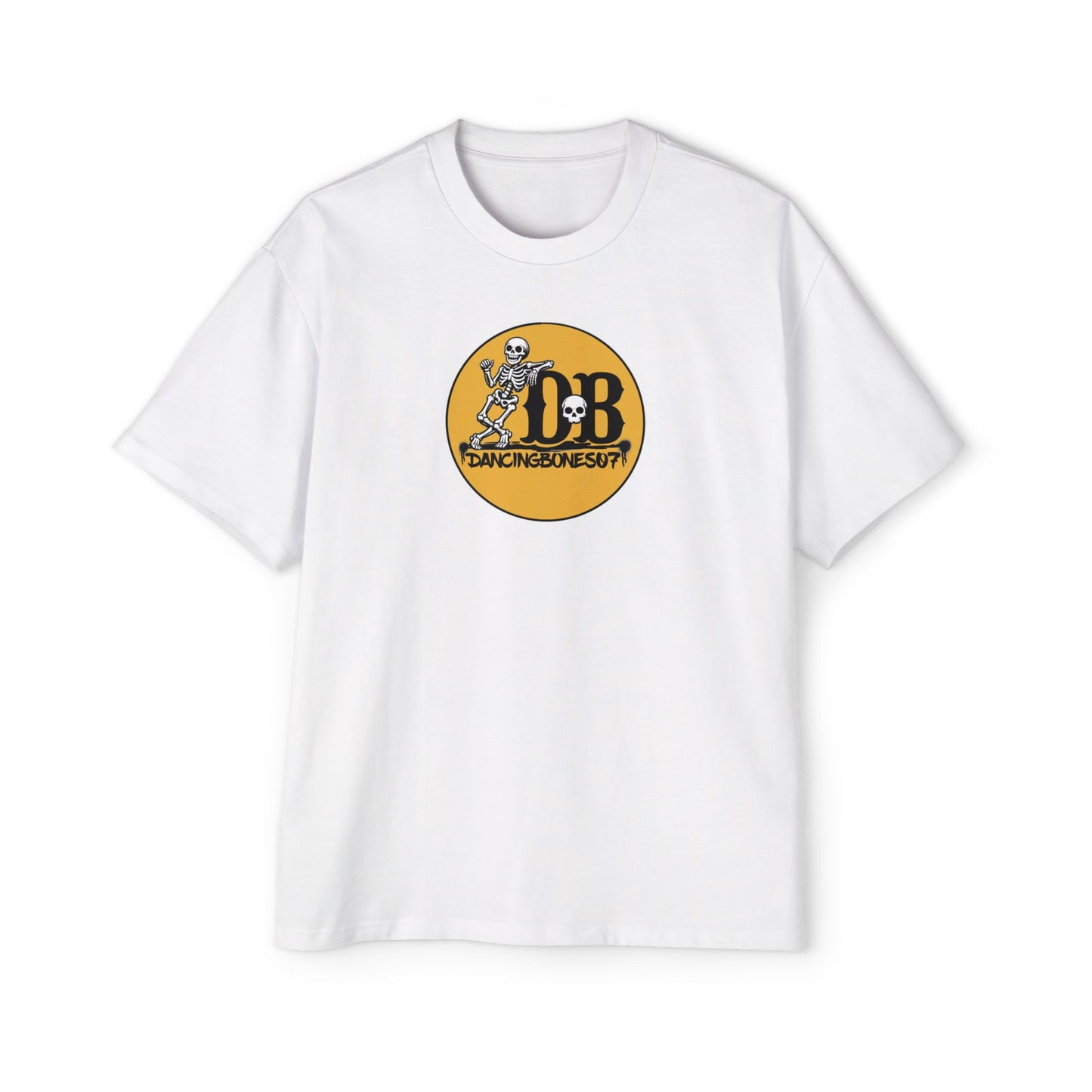 Dancing Bones Oversized Tee — Retro Skeleton Graphic Shirt