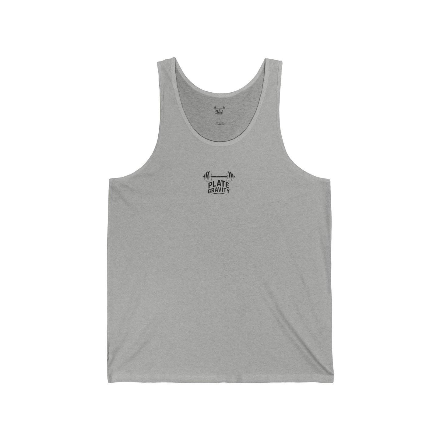 Gravity Plate Tank Top — Minimal Gothic Vertical Text Fitness Tank