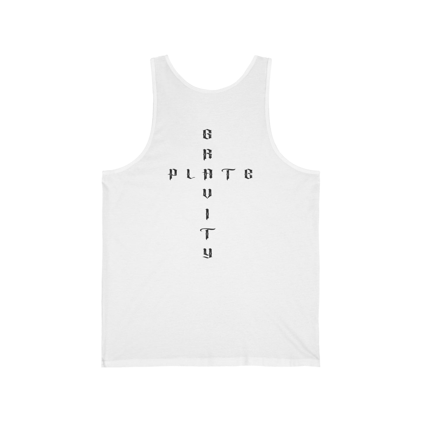 Gravity Plate Tank Top — Minimal Gothic Vertical Text Fitness Tank