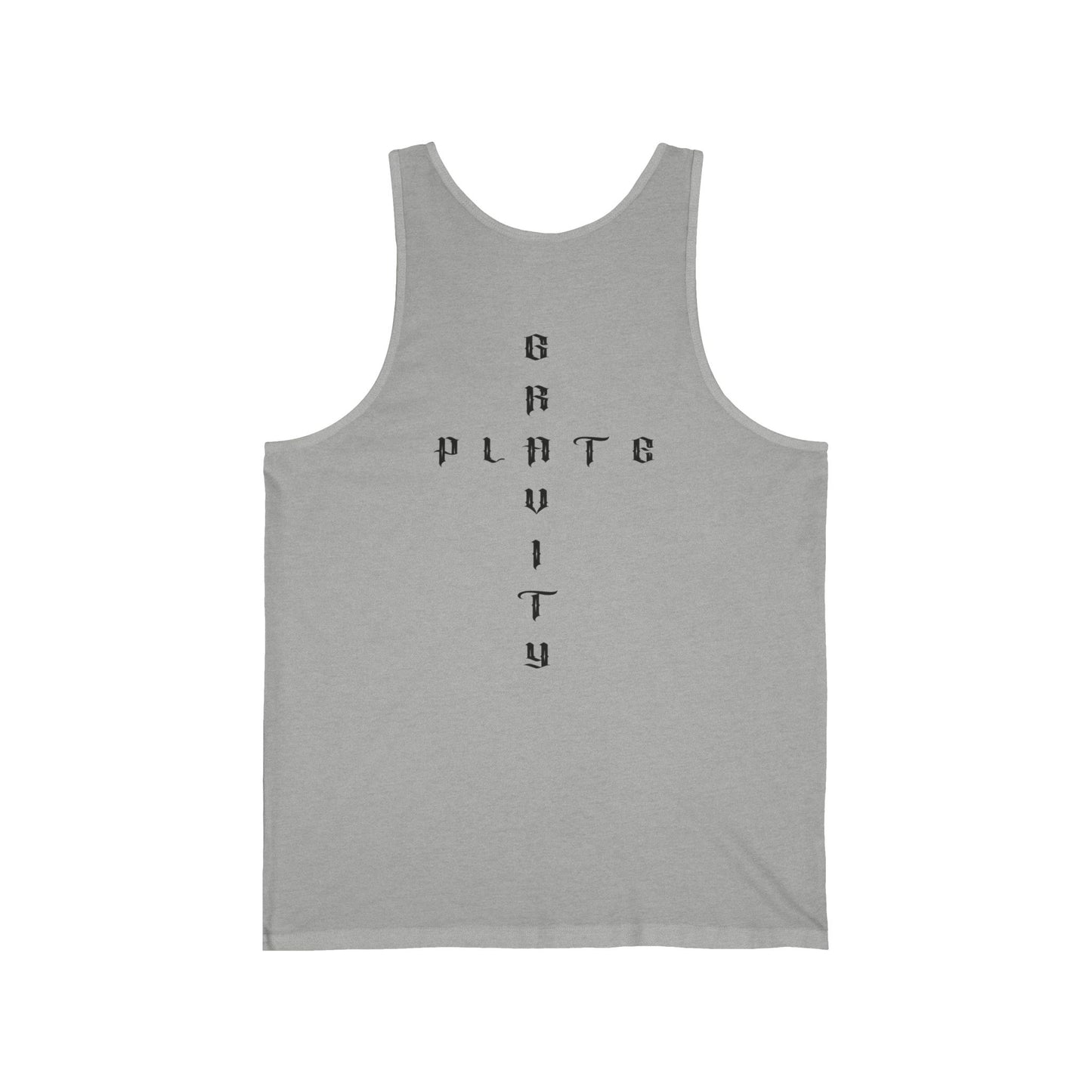Gravity Plate Tank Top — Minimal Gothic Vertical Text Fitness Tank