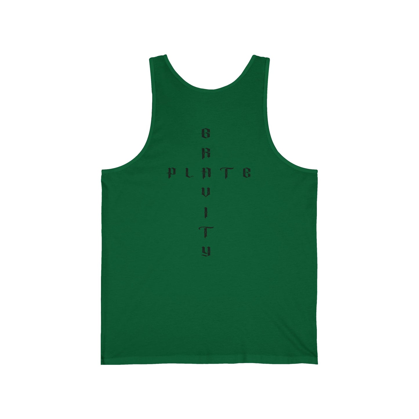 Gravity Plate Tank Top — Minimal Gothic Vertical Text Fitness Tank