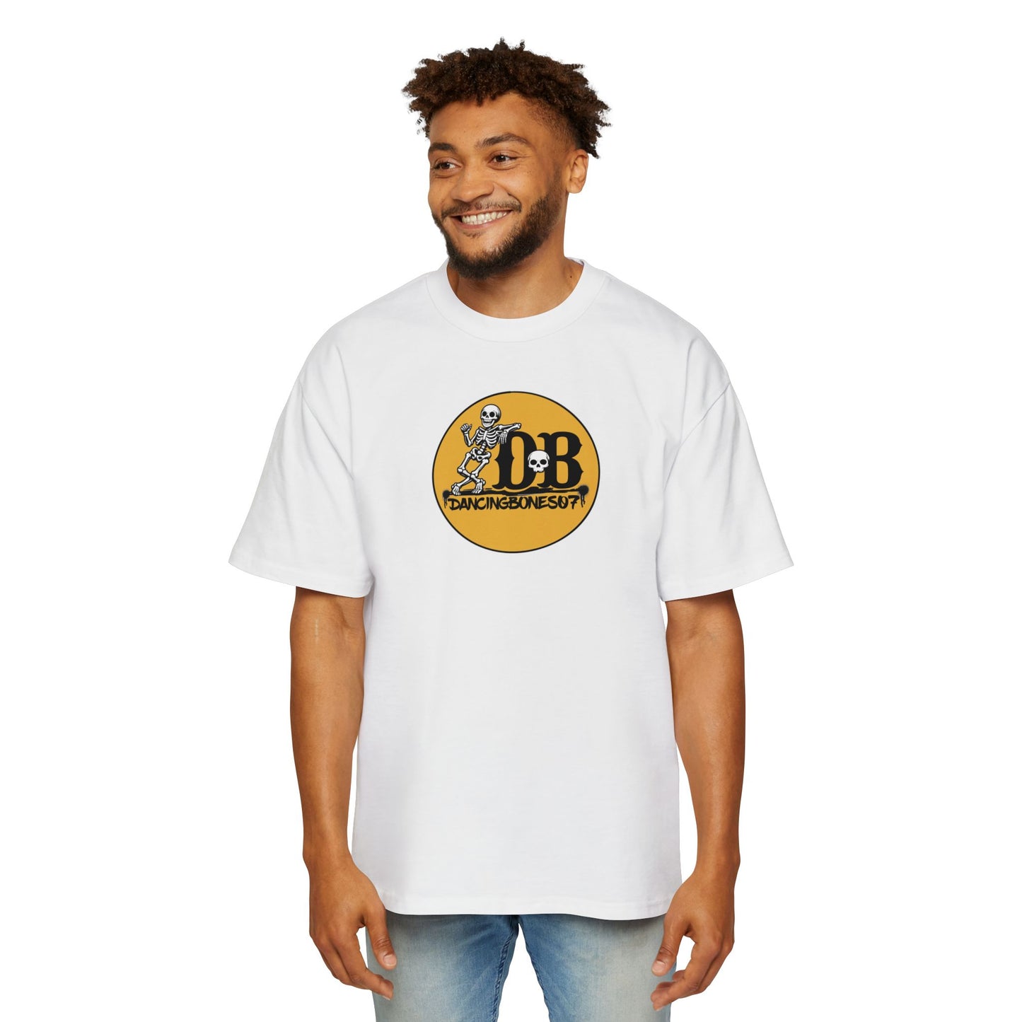 Dancing Bones Oversized Tee — Retro Skeleton Graphic Shirt
