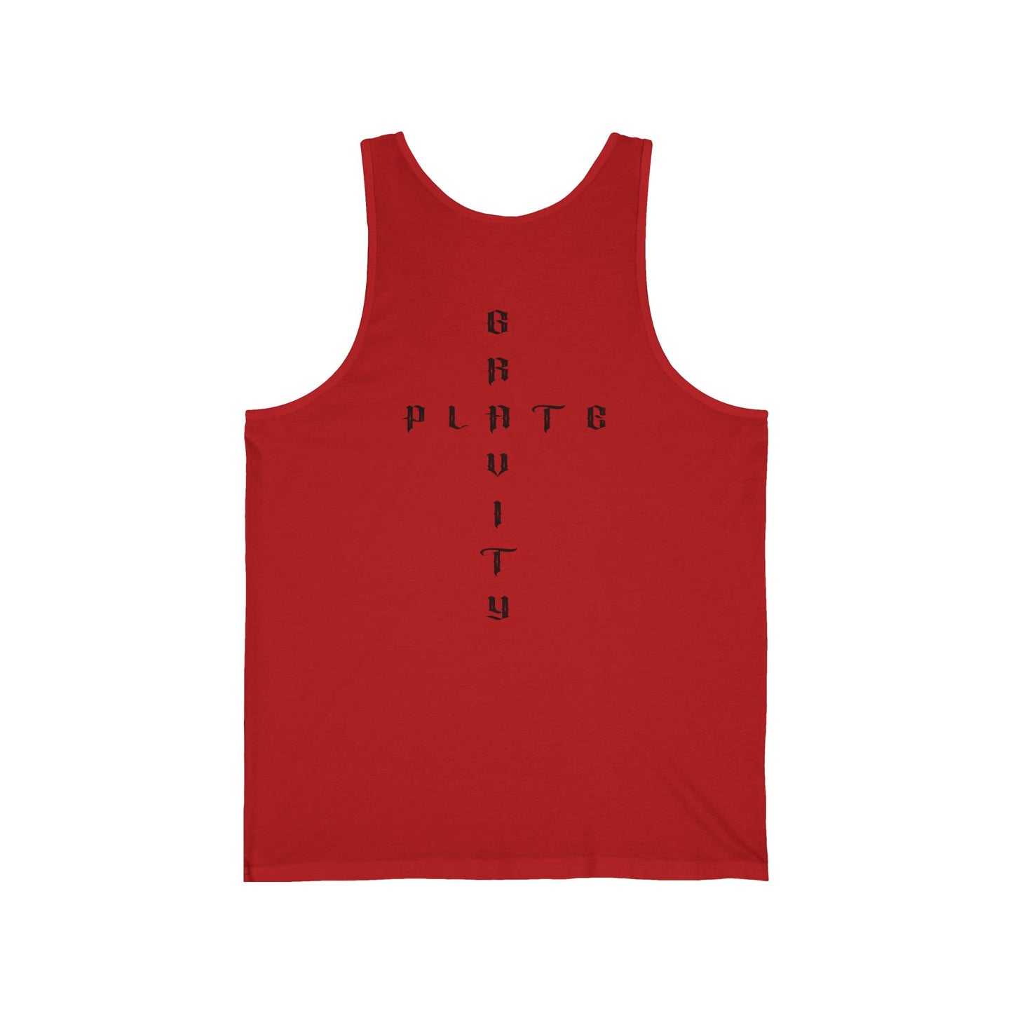 Gravity Plate Tank Top — Minimal Gothic Vertical Text Fitness Tank