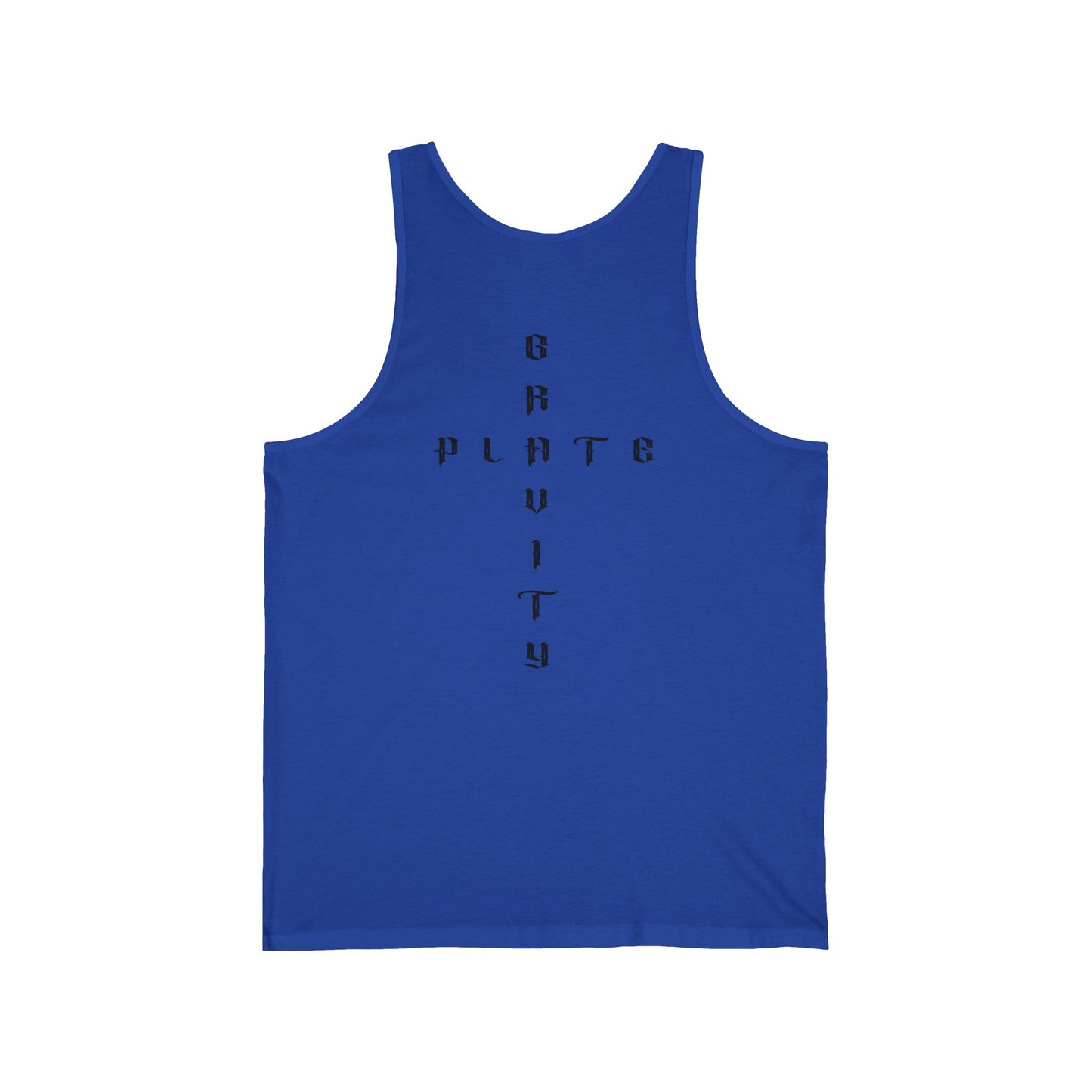 Gravity Plate Tank Top — Minimal Gothic Vertical Text Fitness Tank